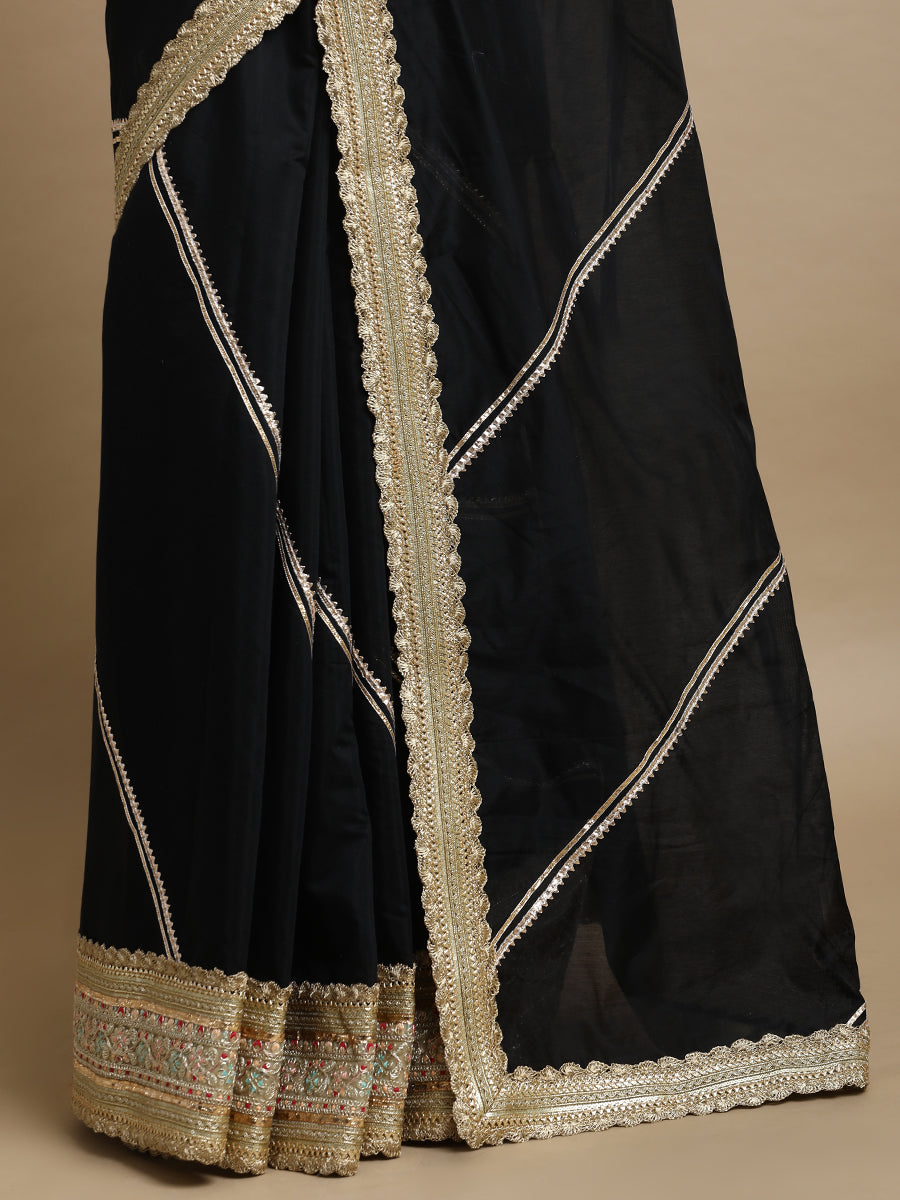Suhasini x Tyohaar Saree, in Black Chandheri, made for party & festive (view 2).