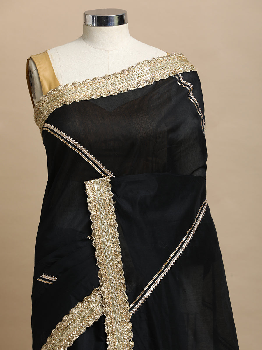 Suhasini x Tyohaar Saree, in Black Chandheri, made for party & festive (view 4).