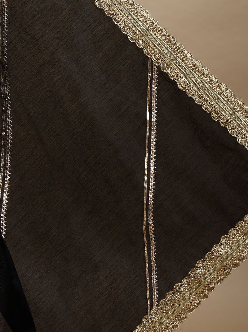 Suhasini x Tyohaar | Black Chandheri Heritage Gota Work Saree With Designer Embroidered Lace Work-Binks