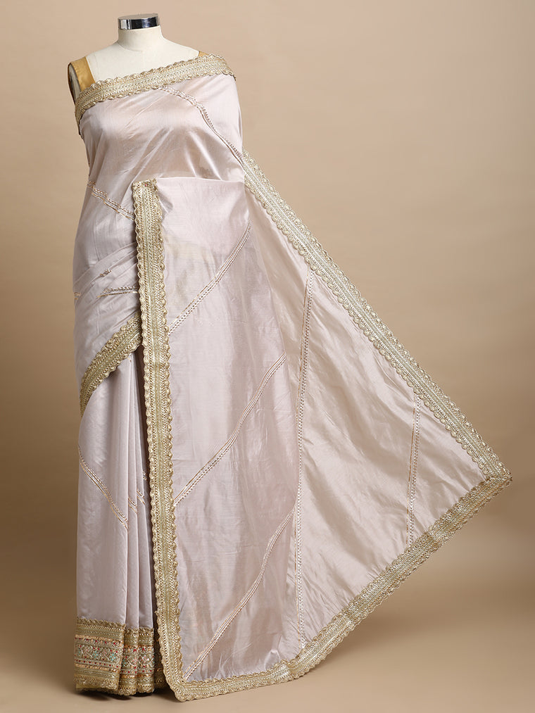 Suhasini x Tyohaar Saree, in Grey Chandheri, made for party & festive (view 3).