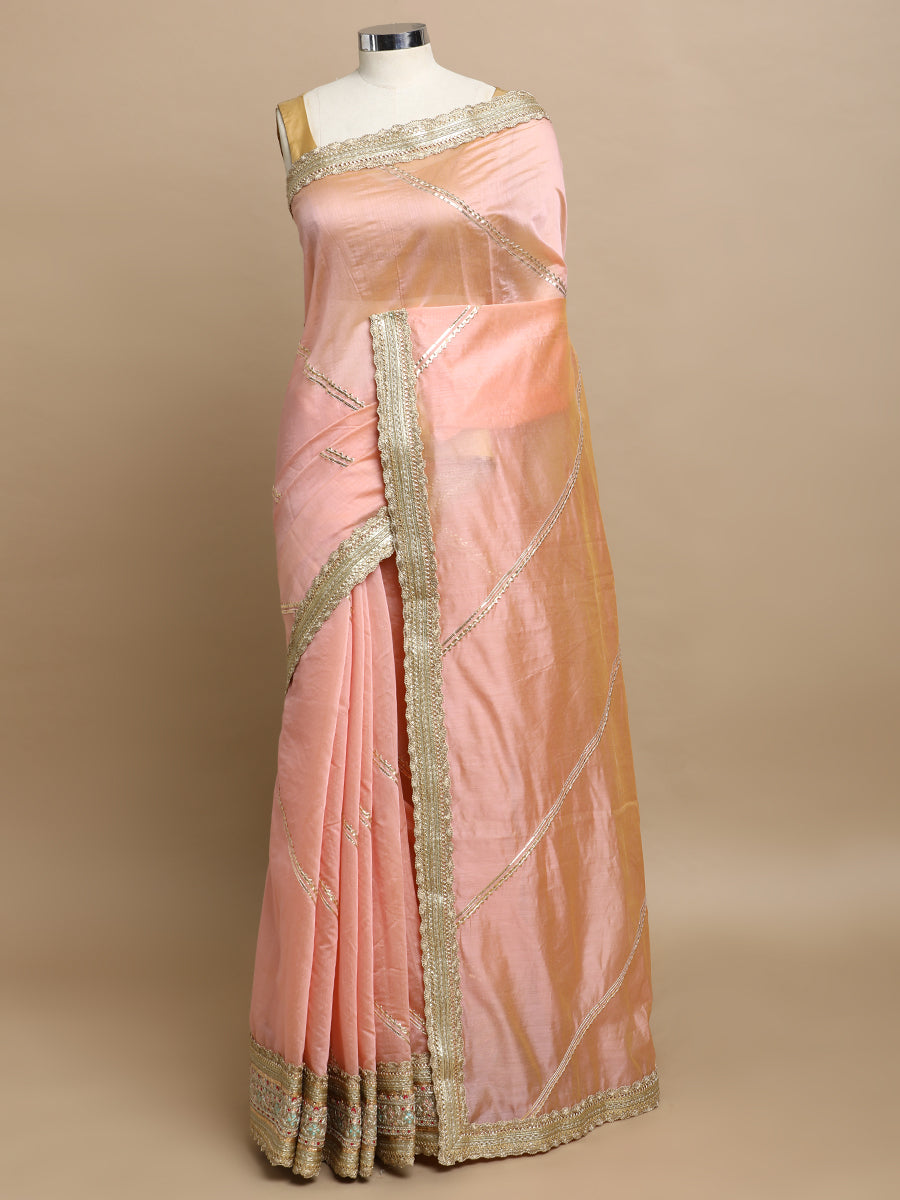 Suhasini x Tyohaar Saree, in Peach Chandheri, made for party & festive.