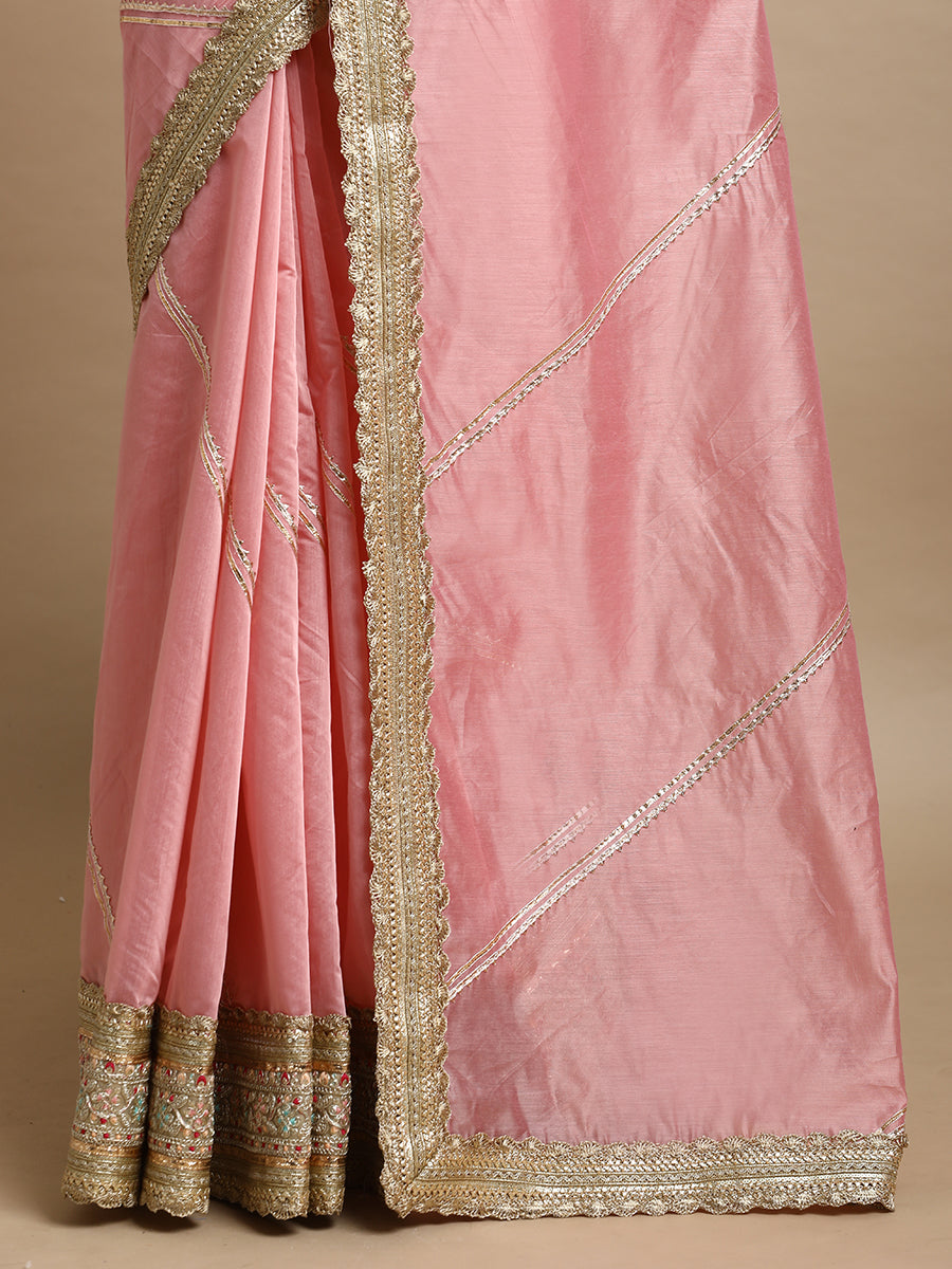 Suhasini x Tyohaar Saree, in Pink Chandheri, made for party & festive (view 2).