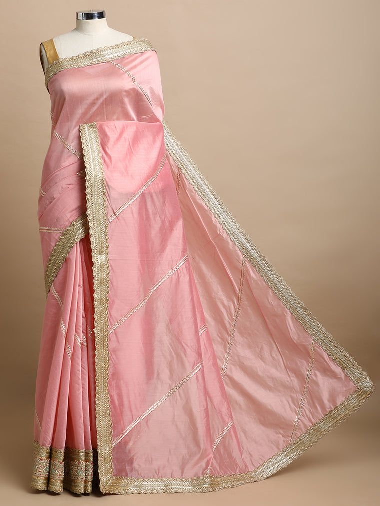 Suhasini x Tyohaar Saree, in Pink Chandheri, made for party & festive (view 3).