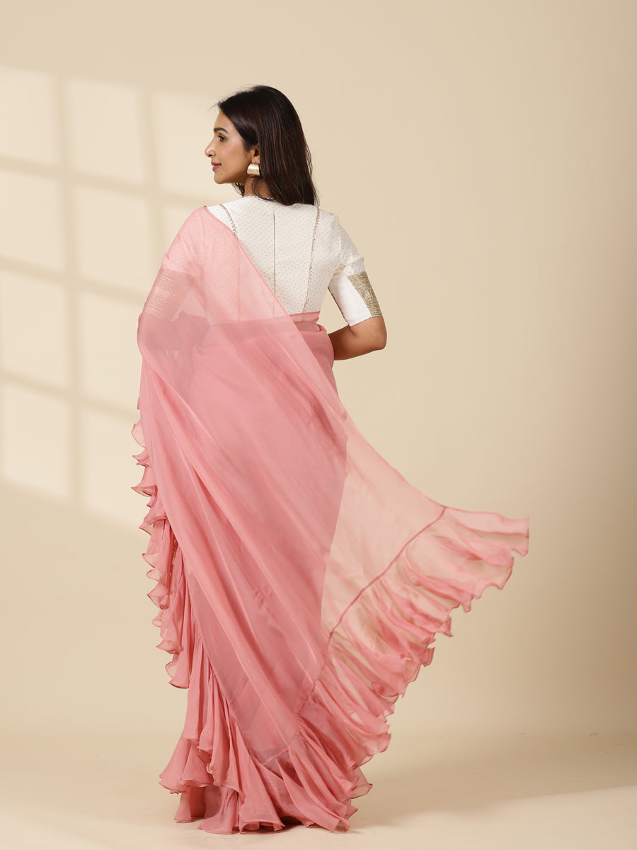 Tamira x Tyohaar Saree, in Pink Viscose Organza, made for party & festive (view 2).