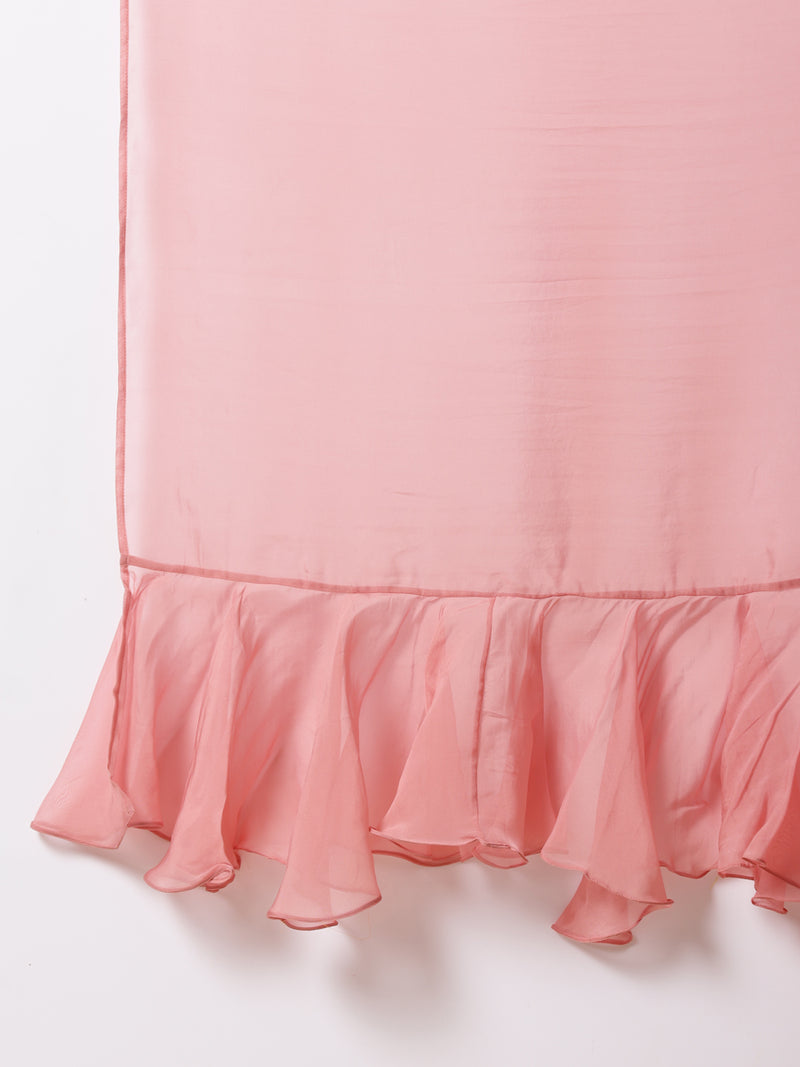 Tamira x Tyohaar | Cloudy Pink Peach Viscose Organza Designer Flounce Saree-Binks