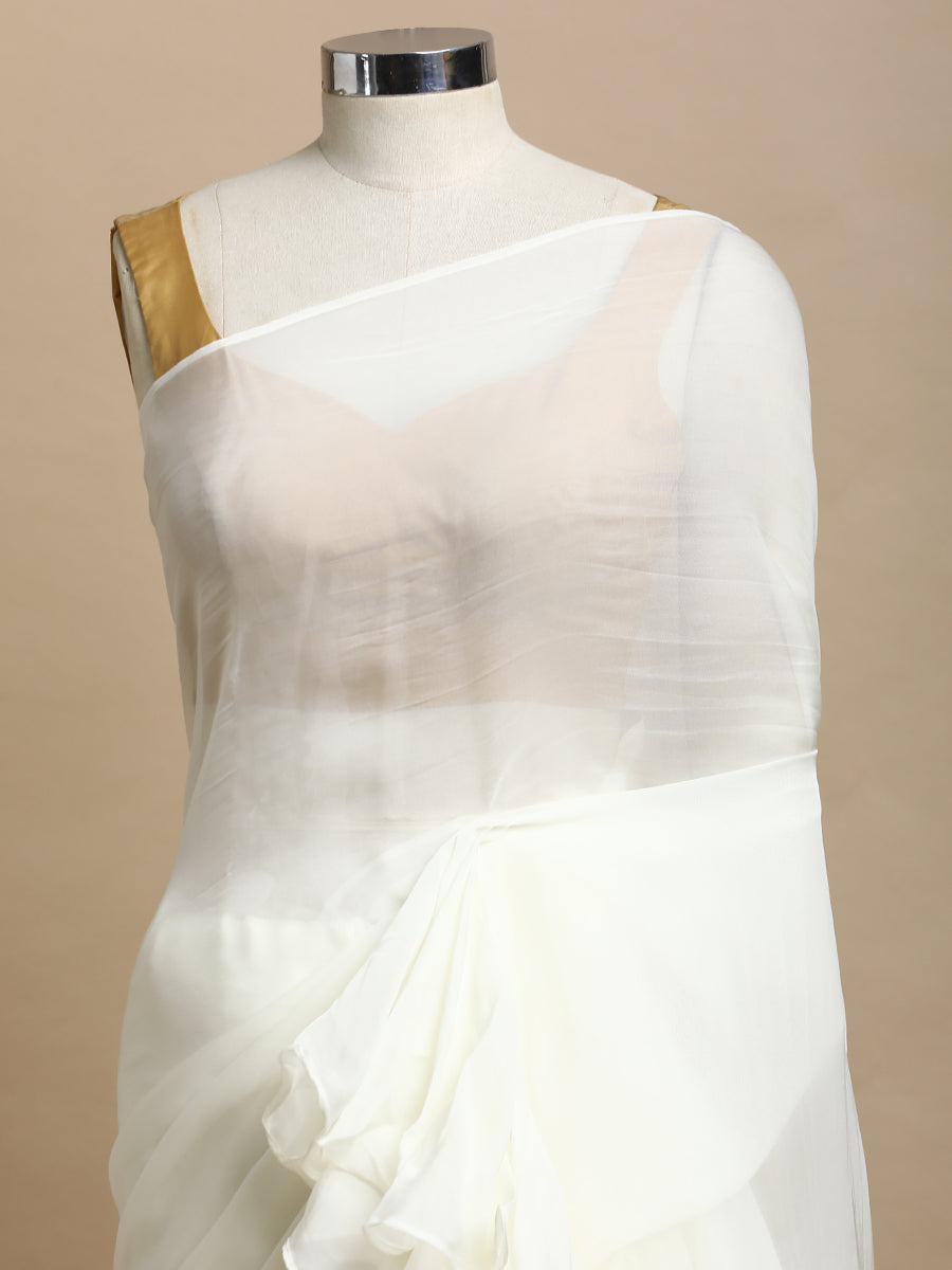 Tamira x Tyohaar Saree, in White Viscose Organza, made for party & festive (view 4).