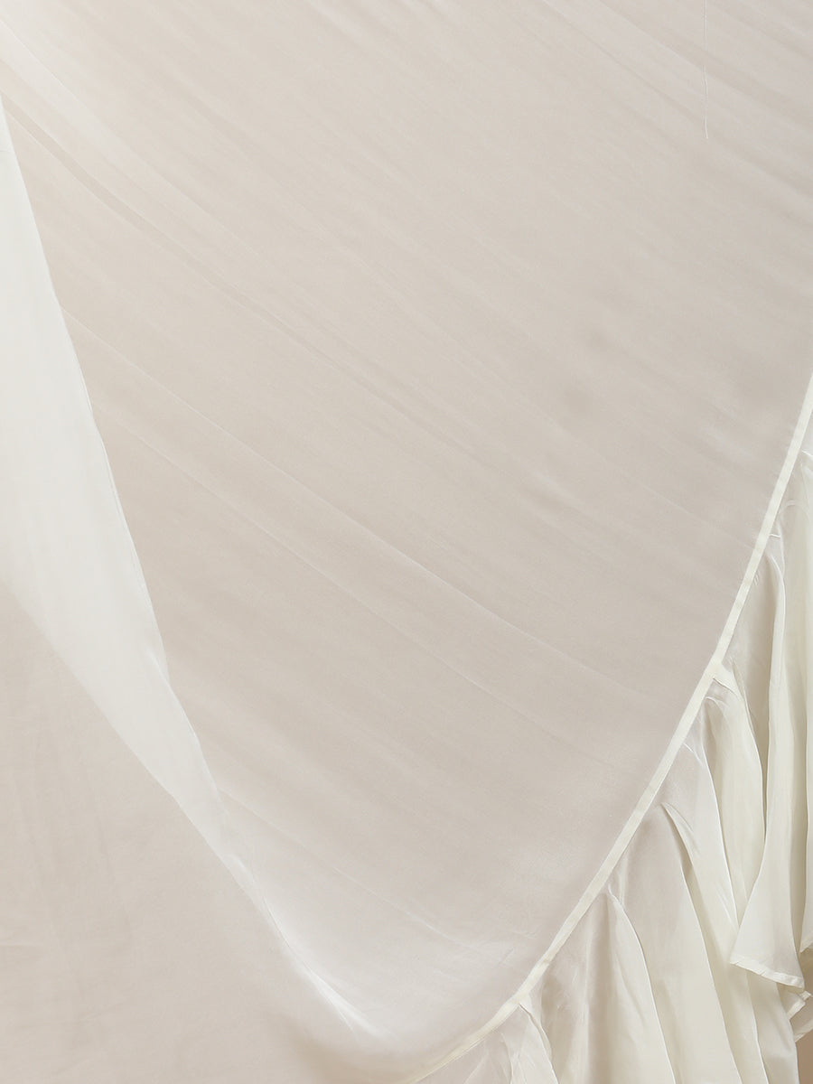 Tamira x Tyohaar Saree, in White Viscose Organza, made for party & festive (view 5).