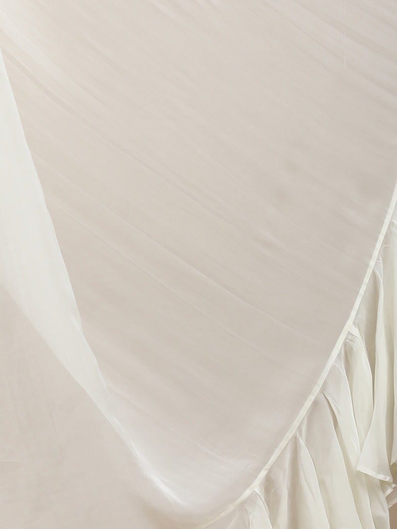 Tamira x Tyohaar | Frost White Viscose Organza Designer Flounce Saree-Binks