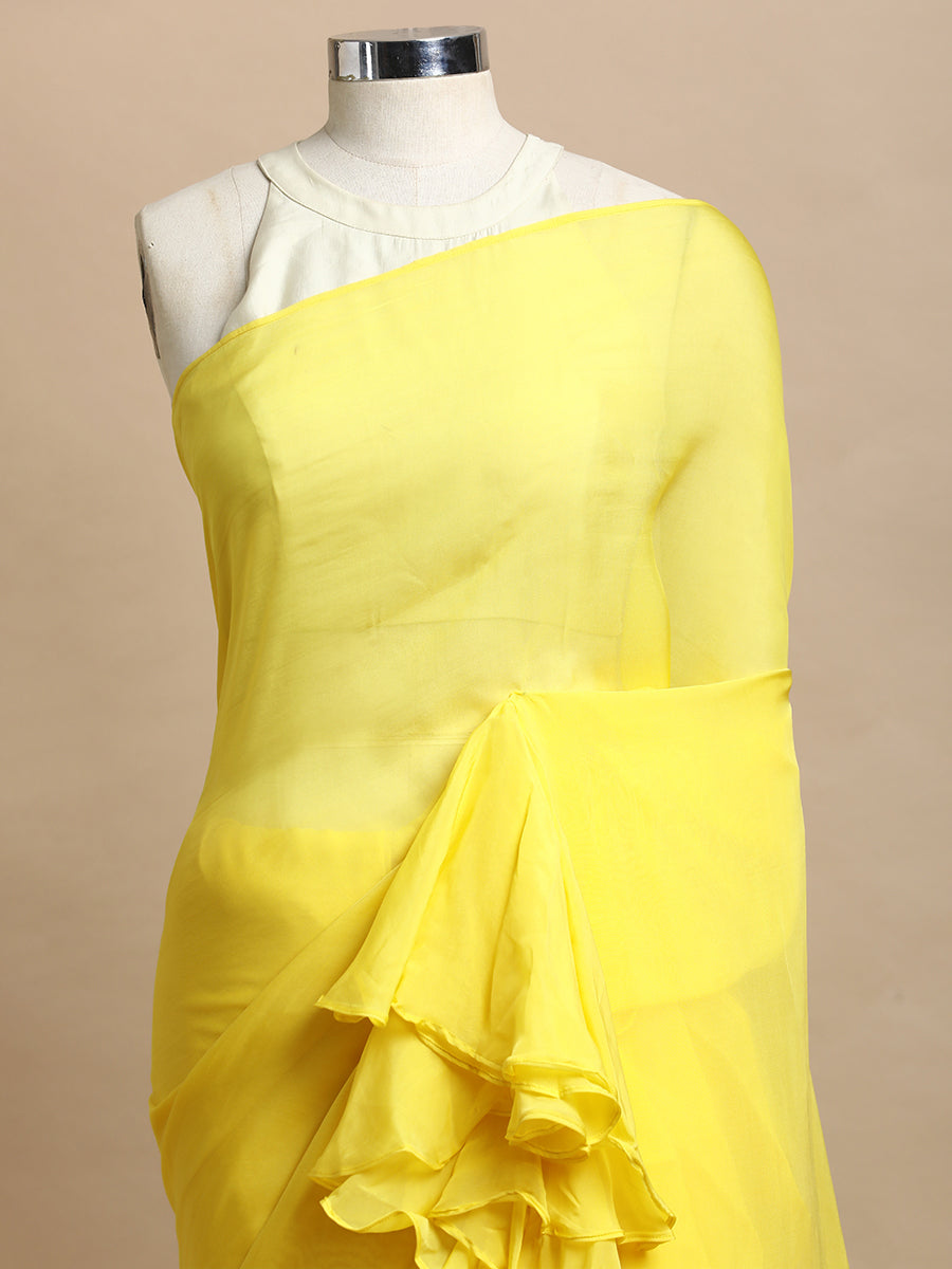 Tamira x Tyohaar Saree, in Yellow Viscose Organza, made for party & festive (view 4).