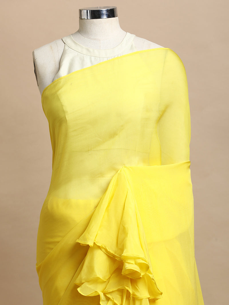 Tamira x Tyohaar | Lumina Yellow Viscose Organza Designer Flounce Saree-Binks