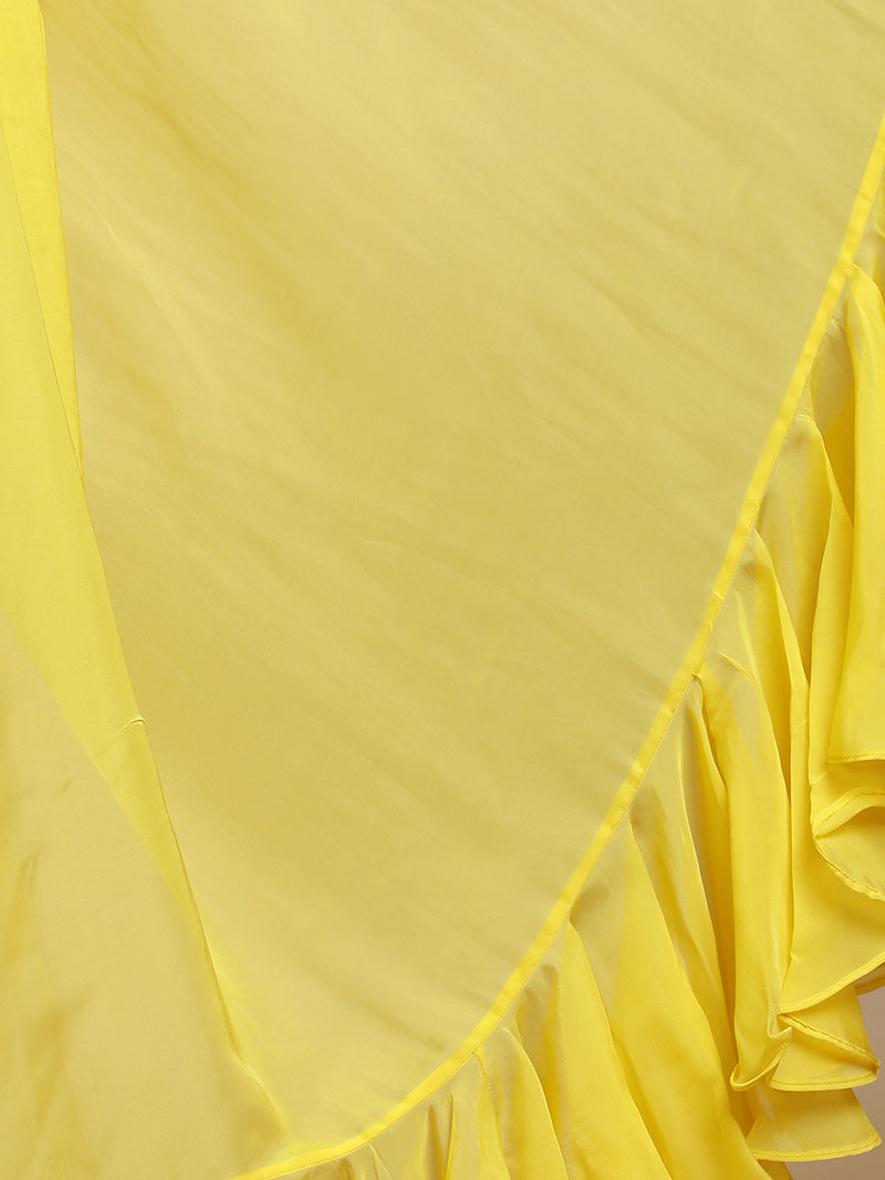 Tamira x Tyohaar | Lumina Yellow Viscose Organza Designer Flounce Saree-Binks