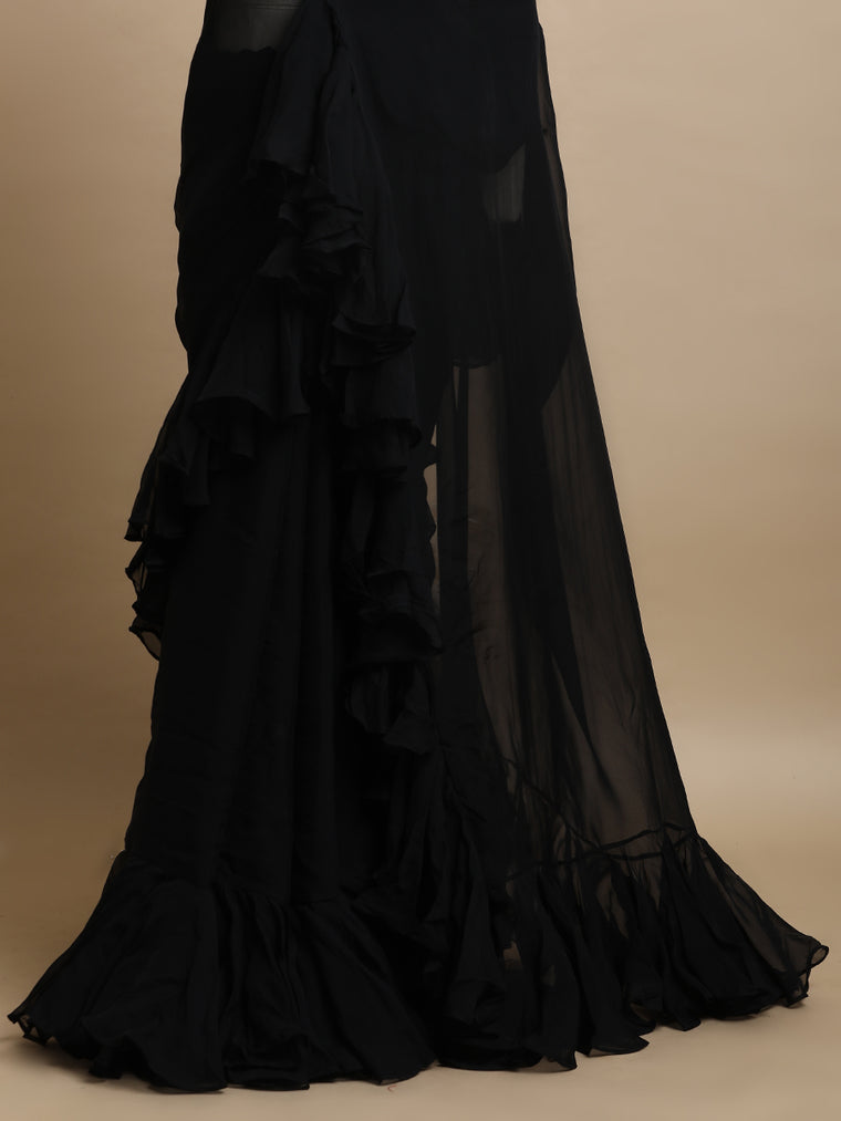 Tamira x Tyohaar Saree, in Black Viscose Organza, made for party & festive (view 2).