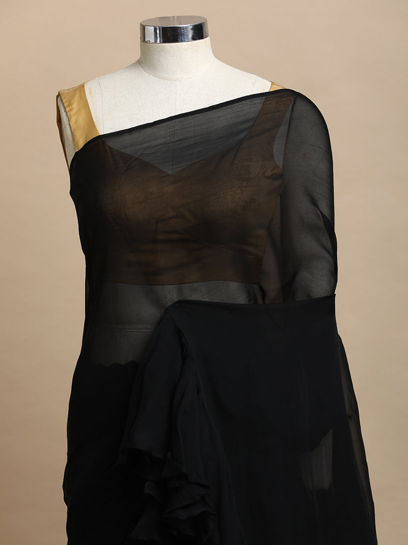 Tamira x Tyohaar | Mystic Black Viscose Organza Designer Flounce Saree-Binks