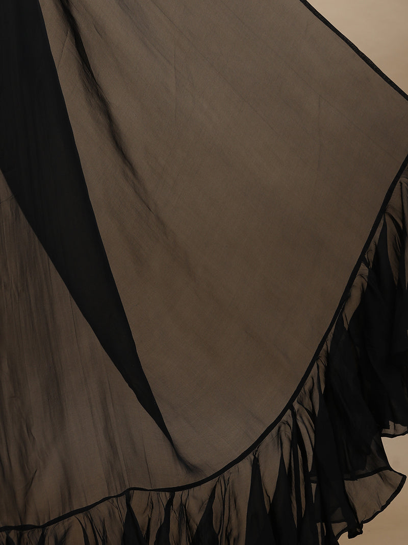 Tamira x Tyohaar | Mystic Black Viscose Organza Designer Flounce Saree-Binks