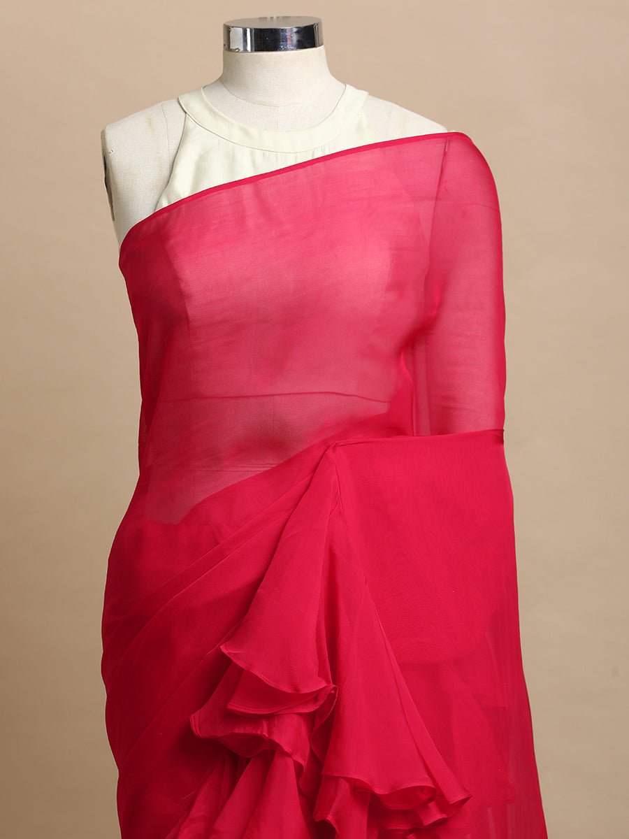 Tamira x Tyohaar Saree, in Pink Viscose Organza, made for party & festive (view 3).