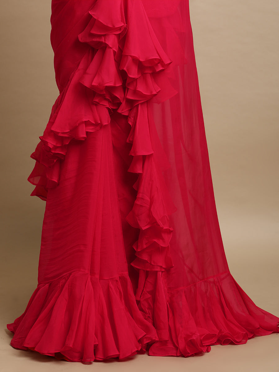 Tamira x Tyohaar Saree, in Pink Viscose Organza, made for party & festive (view 4).