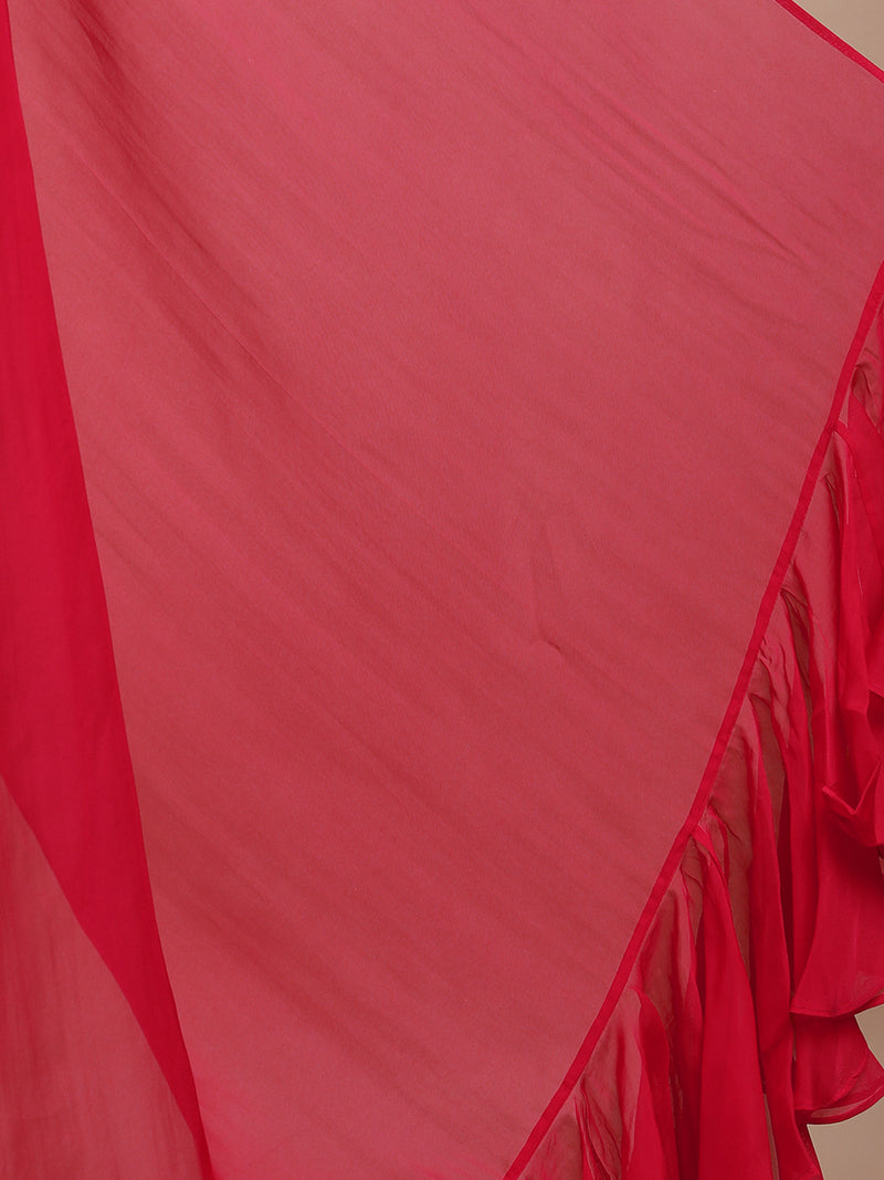 Tamira x Tyohaar | Pink Rush Viscose Organza Designer Flounce Saree-Binks