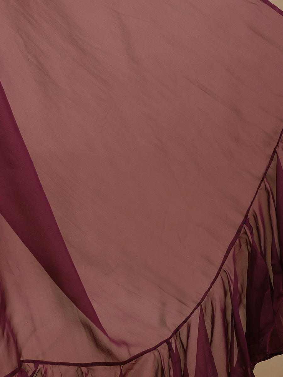 Tamira x Tyohaar Saree, in Purple Viscose Organza, made for party & festive (view 5).