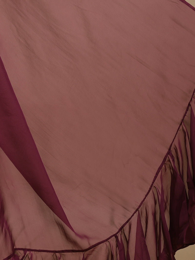 Tamira x Tyohaar | Velvet Plum Viscose Organza Designer Flounce Saree-Binks