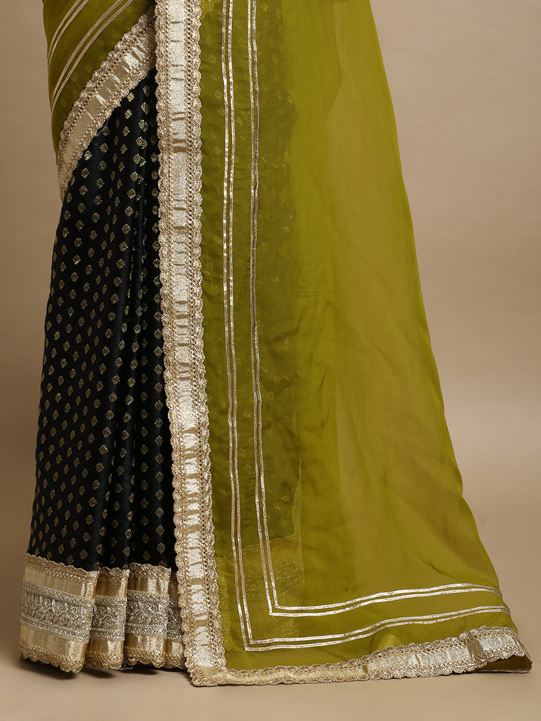 Tazmin x Tyohaar Saree, in Green Viscose Satin Butta & Viscose Organza, made for party & festive (view 2).