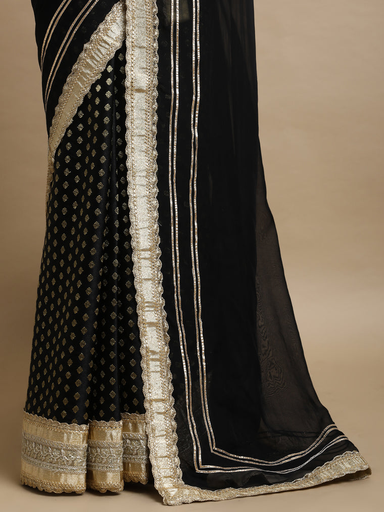 Tazmin x Tyohaar Saree, in Black Viscose Satin Butta & Viscose Organza, made for party & festive (view 2).