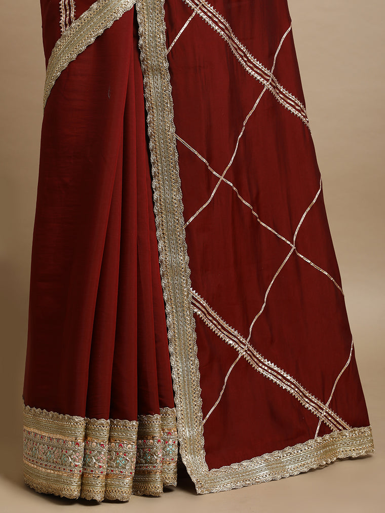 Vrishti x Tyohaar Saree, in Maroon 80% Viscose 20% Polyester, made for party & festive (view 2).