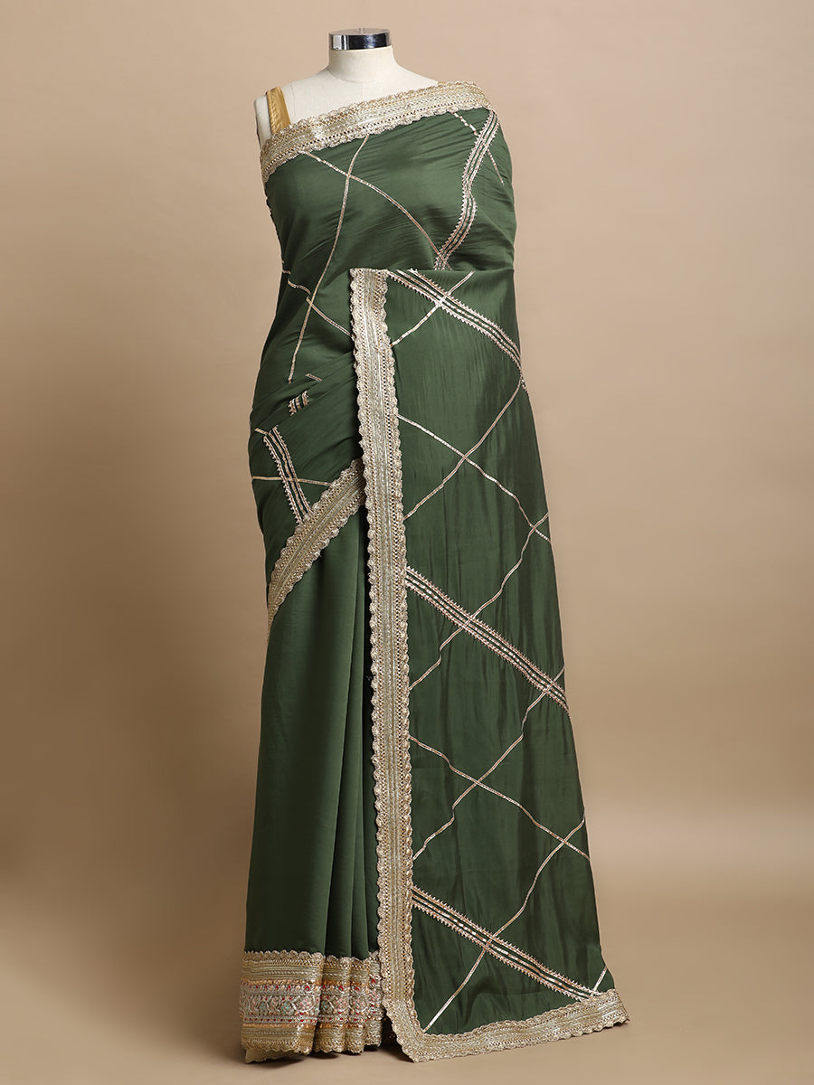 Vrishti x Tyohaar Saree, in Green 80% Viscose 20% Polyester, made for party & festive.