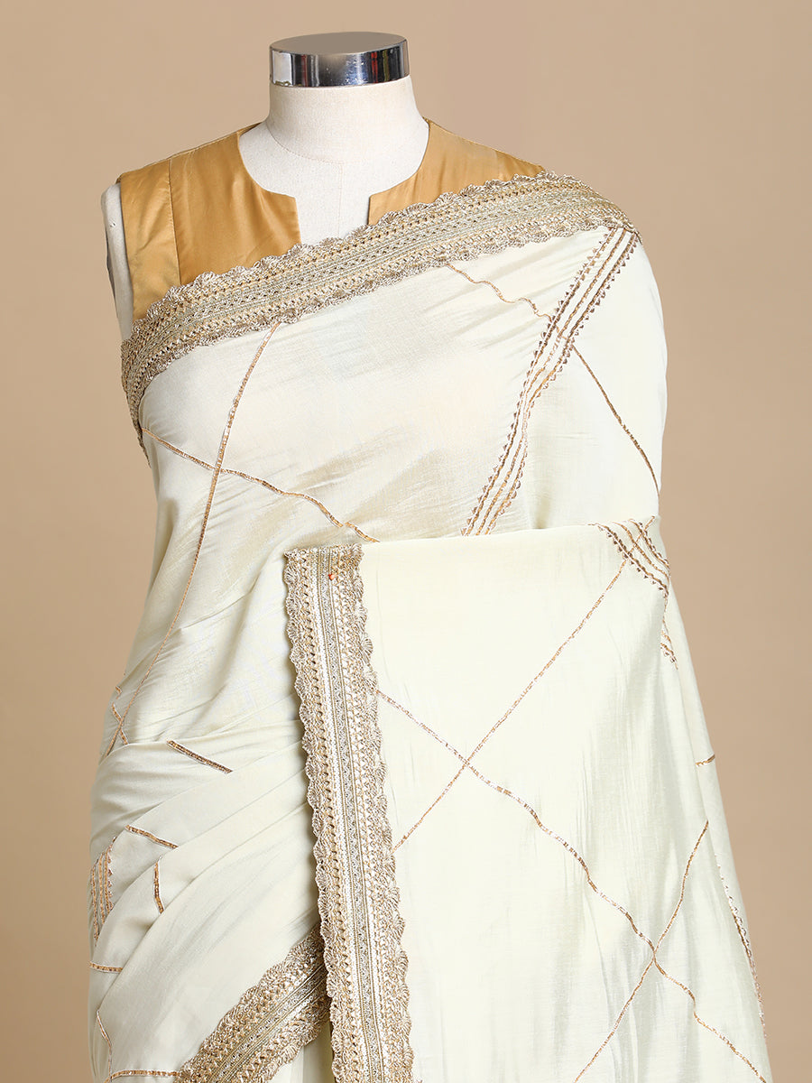 Vrishti x Tyohaar Saree, in White 80% Viscose 20% Polyester, made for party & festive (view 4).