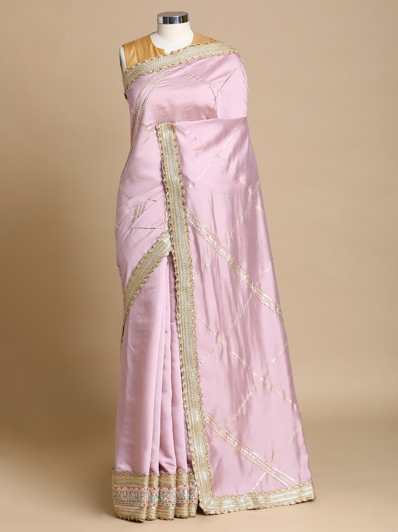 Vrishti x Tyohaar | Lilac Viscose Saree With Heritage Gotta Work & Designer Embroidered Lace-Binks