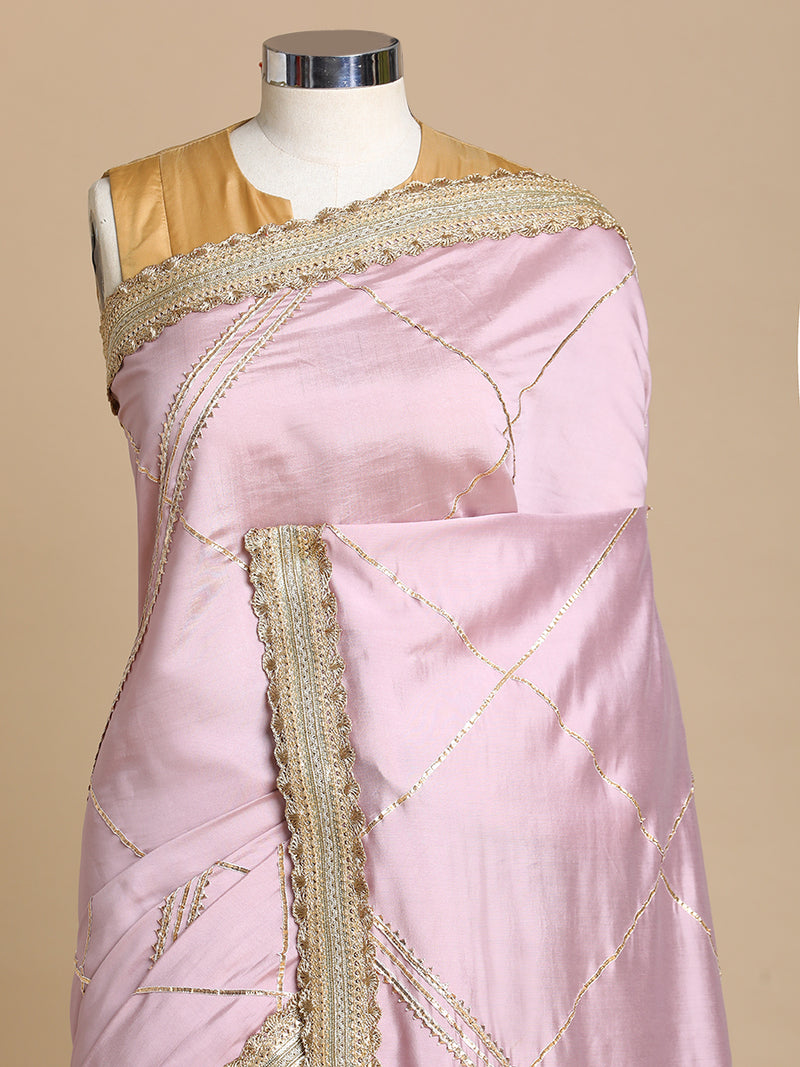 Vrishti x Tyohaar | Lilac Viscose Saree With Heritage Gotta Work & Designer Embroidered Lace-Binks