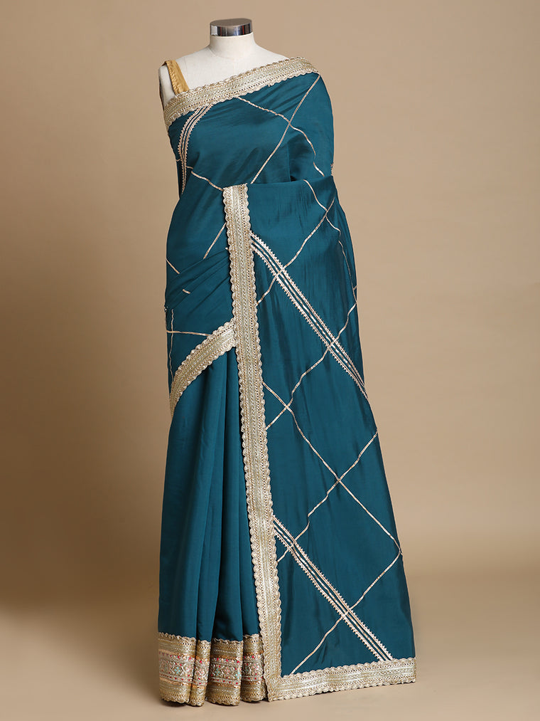 Vrishti x Tyohaar Saree, in Green 80% Viscose 20% Polyester, made for party & festive (view 3).