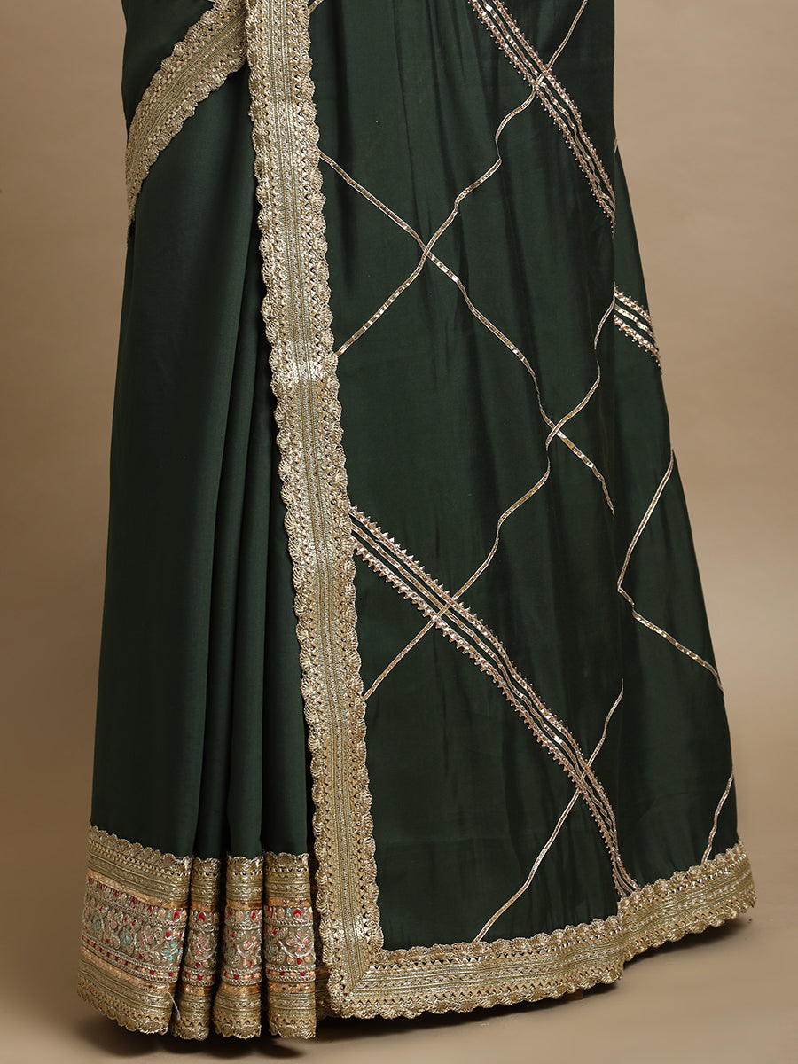 Vrishti x Tyohaar Saree, in Green 80% Viscose 20% Polyester, made for party & festive (view 2).