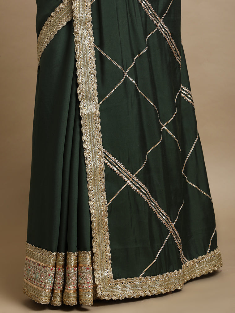 Vrishti x Tyohaar Saree, in Green 80% Viscose 20% Polyester, made for party & festive (view 2).