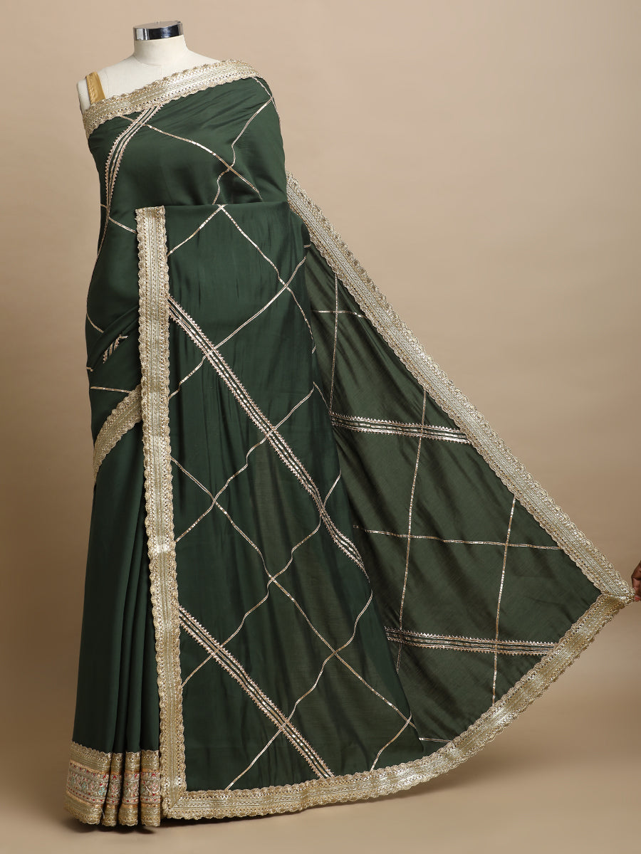 Vrishti x Tyohaar Saree, in Green 80% Viscose 20% Polyester, made for party & festive (view 3).