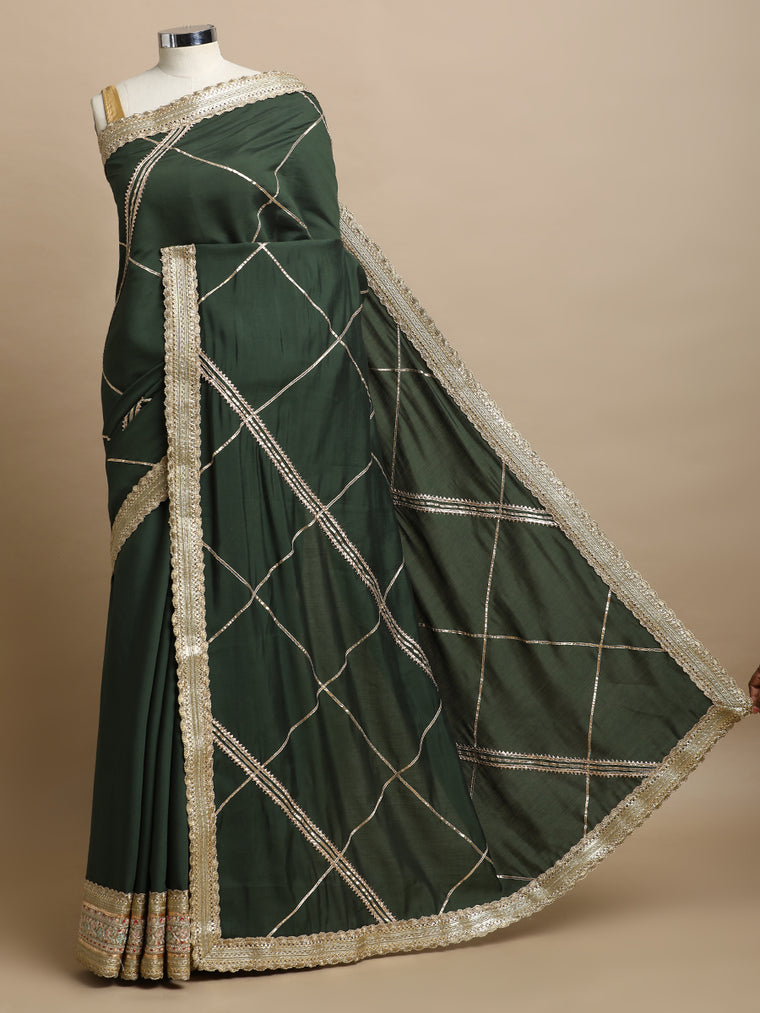 Vrishti x Tyohaar Saree, in Green 80% Viscose 20% Polyester, made for party & festive (view 3).