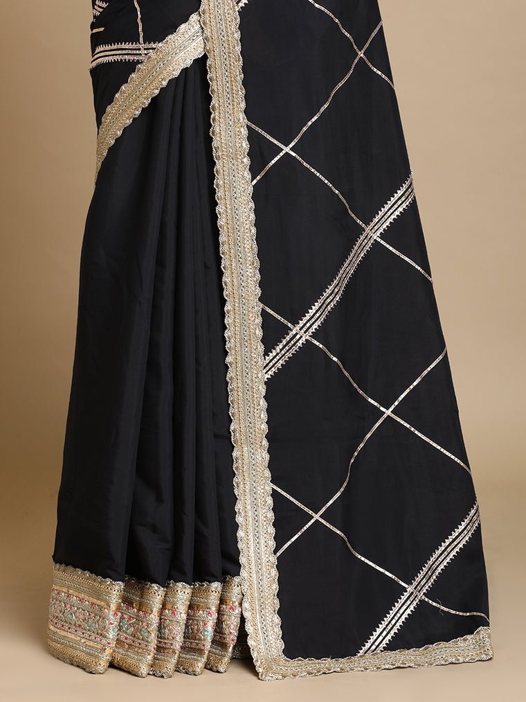 Vrishti x Tyohaar Saree, in Black 80% Viscose 20% Polyester, made for party & festive (view 2).