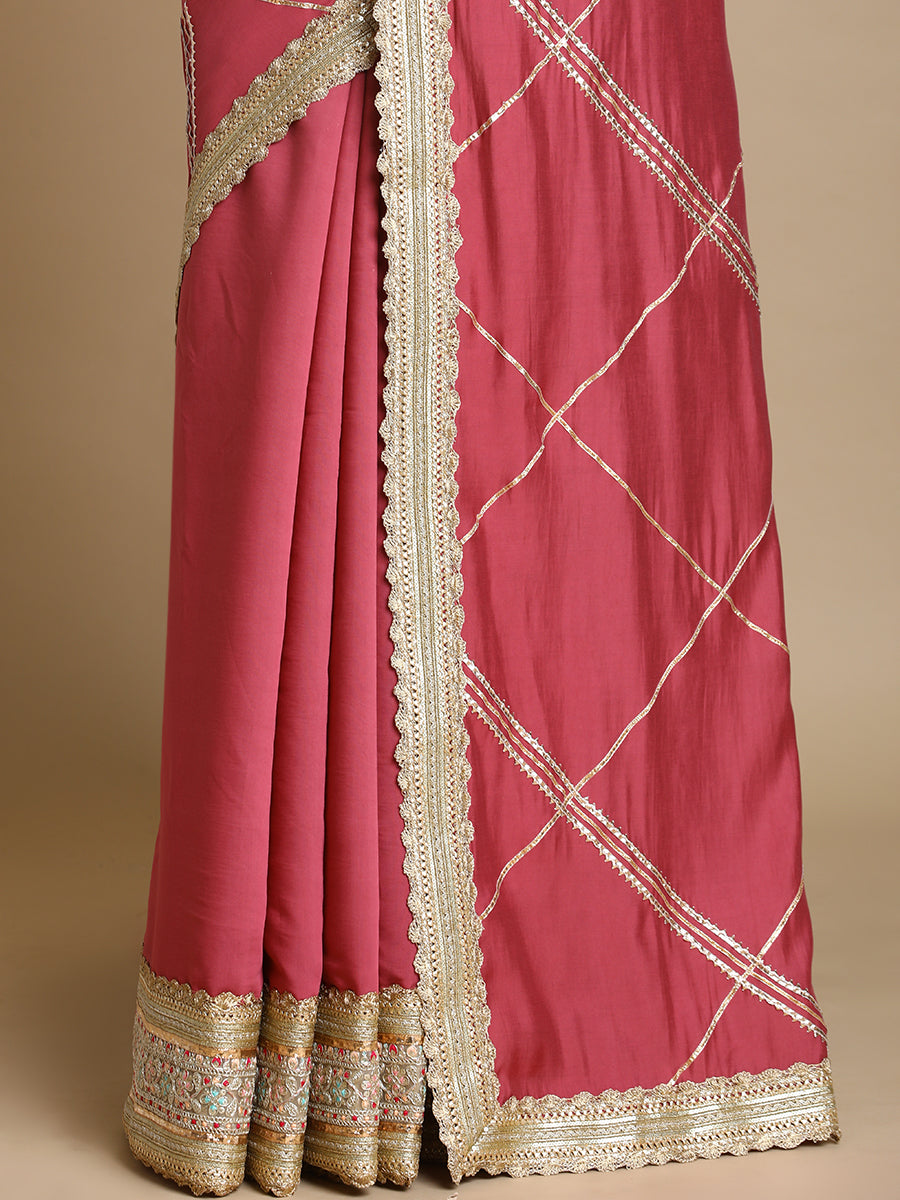 Vrishti x Tyohaar Saree, in Pink 80% Viscose 20% Polyester, made for party & festive (view 2).