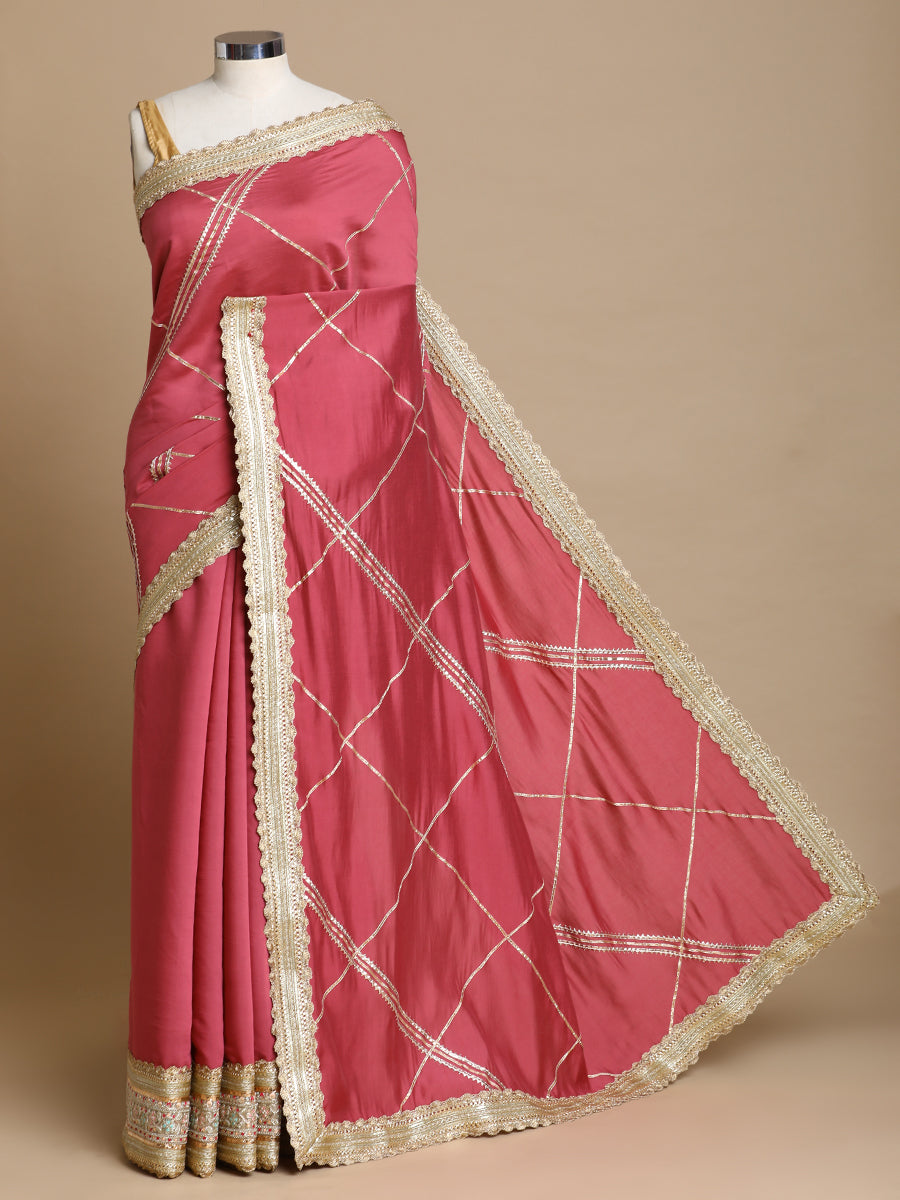 Vrishti x Tyohaar Saree, in Pink 80% Viscose 20% Polyester, made for party & festive (view 3).