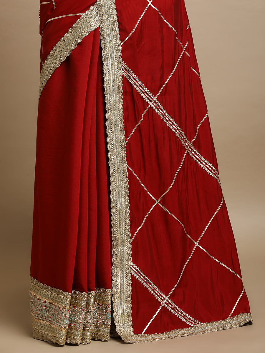 Vrishti x Tyohaar Saree, in Red 80% Viscose 20% Polyester, made for party & festive (view 2).