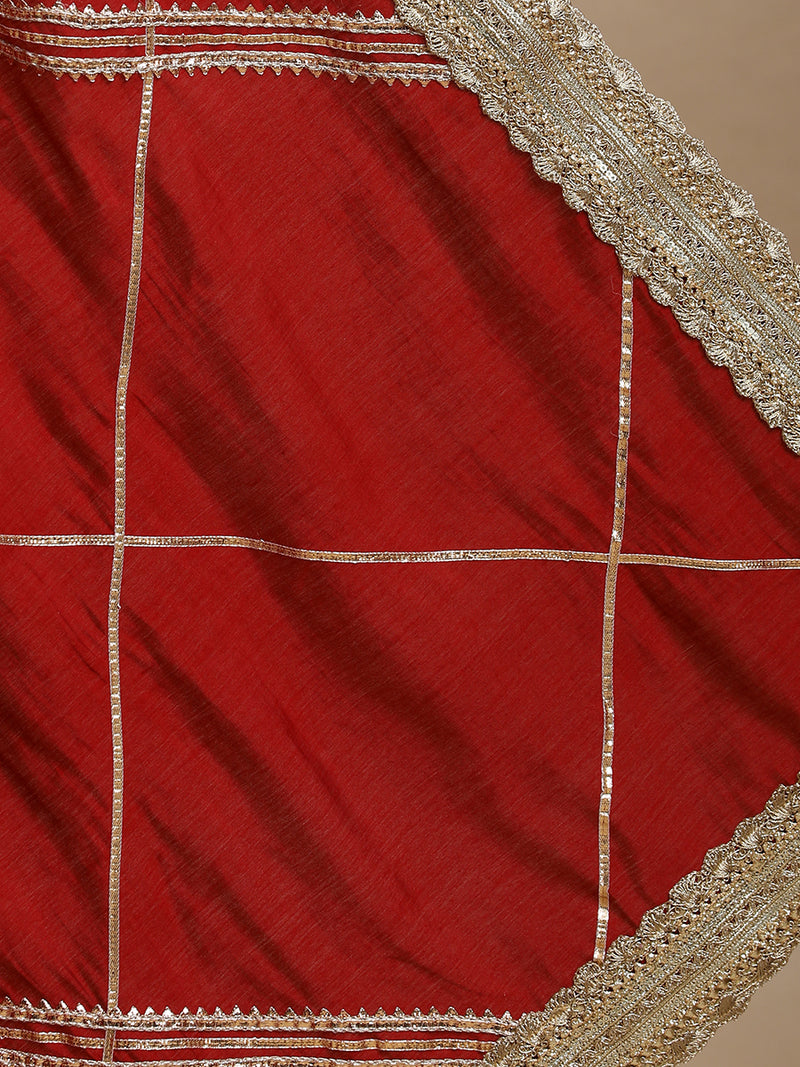 Vrishti x Tyohaar | Scarlet Red Viscose Saree With Heritage Gotta Work & Designer Embroidered Lace-Binks