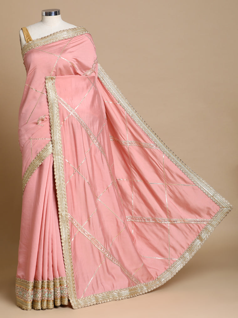 Vrishti x Tyohaar Saree, in Pink 80% Viscose 20% Polyester, made for party & festive (view 3).