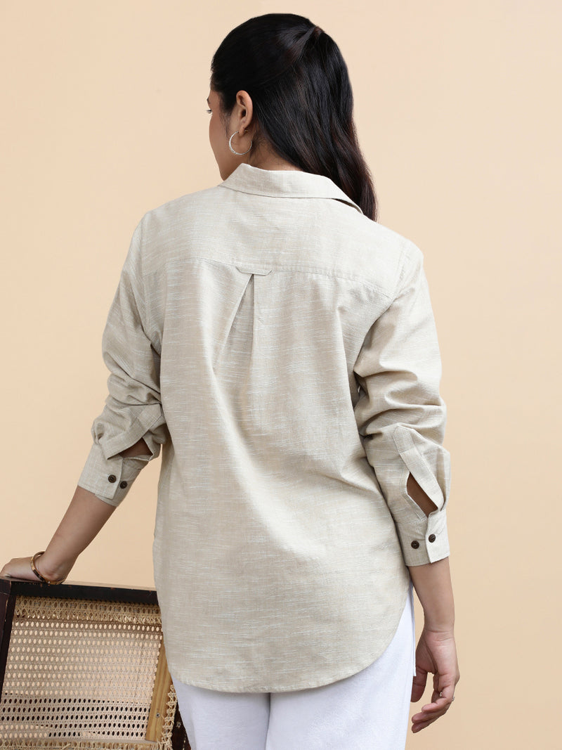Abby x Soma | Relaxed Women's Shirt in Sandy Weave Handloom Khadi Cotton-Binks