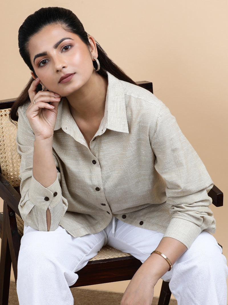 Abby x Soma | Relaxed Women's Shirt in Sandy Weave Handloom Khadi Cotton-Binks