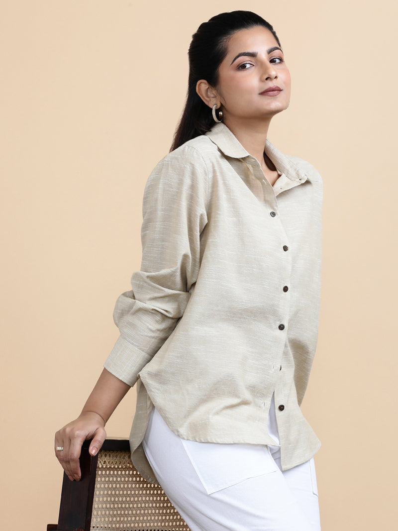 Abby x Soma | Relaxed Women's Shirt in Sandy Weave Handloom Khadi Cotton-Binks