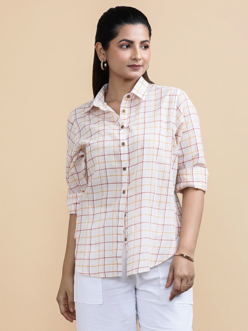 Amelia x Soma | Relaxed Women's Shirt in Vintage Checks Handloom Khadi Cotton-Binks