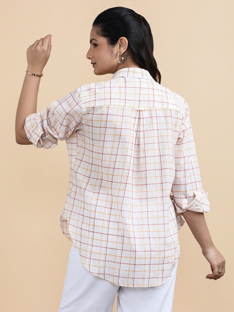 Amelia x Soma | Relaxed Women's Shirt in Vintage Checks Handloom Khadi Cotton-Binks