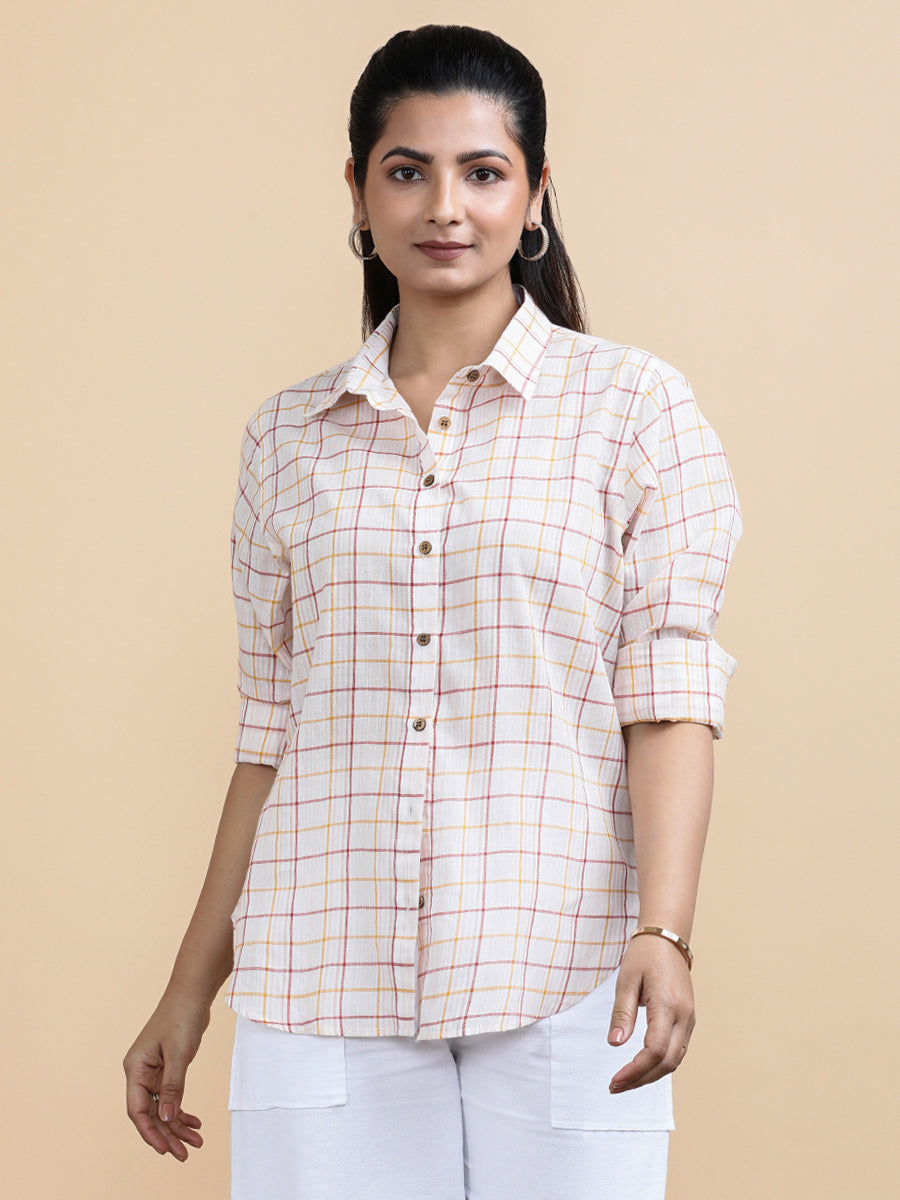 Amelia x Soma Shirt, in Multicolour 100% Pure Handloom Khadi Cotton, featuring full sleeves and regular collar neckline.