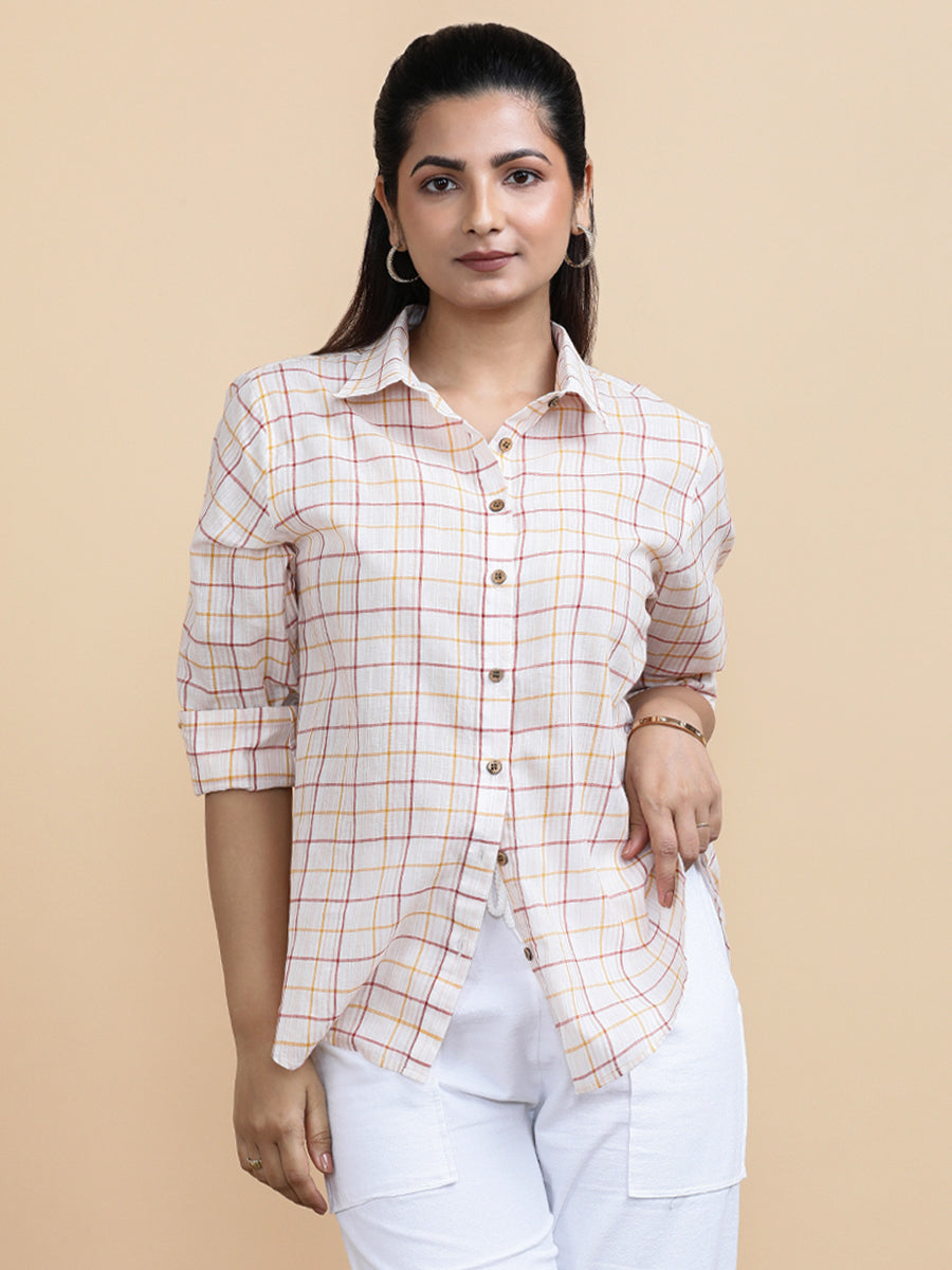 Amelia x Soma Shirt, in Multicolour 100% Pure Handloom Khadi Cotton, featuring full sleeves and regular collar neckline.