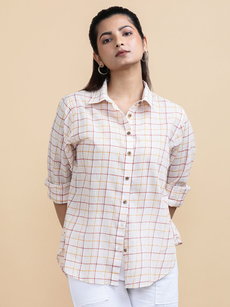 Amelia x Soma | Relaxed Women's Shirt in Vintage Checks Handloom Khadi Cotton-Binks