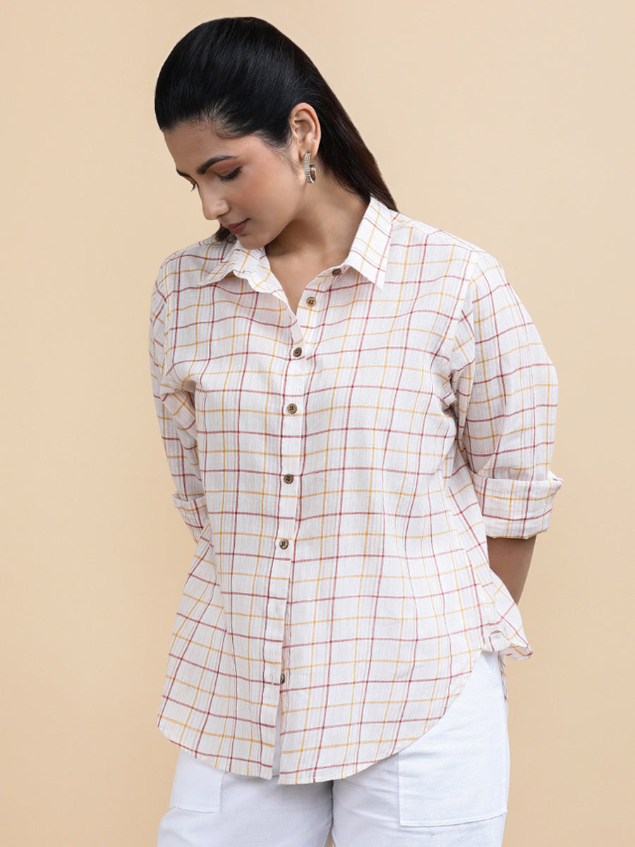 Amelia x Soma Shirt, in Multicolour 100% Pure Handloom Khadi Cotton, featuring full sleeves and regular collar neckline.